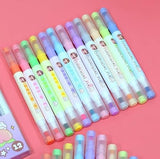 AM2446 Kiki & Nini Double Head Double Sided Pastel Highlighters Pen KBX-6172 12Pcs Multicolours