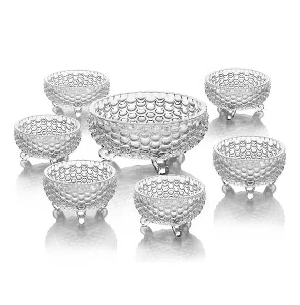 AM2658 Crystal Glass Bowl Set of 7 pcs with 1 Large Bowl & 6 Small Bowls for Serving Snacks,Pudding,Dessert,Fruits and Kitchen Purpose - Transparent Edition