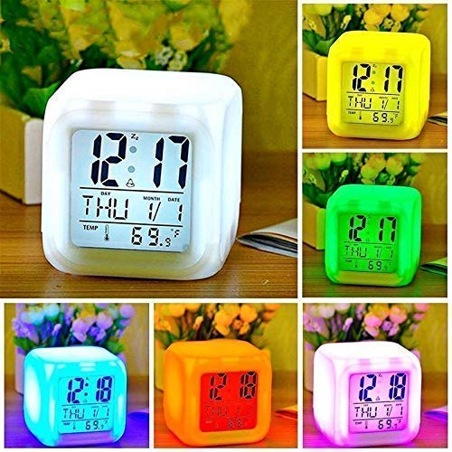 3166 7 Colour Changing LED Digital Alarm Clock Table Watch with Date Time Temperature for Office Bedroom Multicolor -Plastic