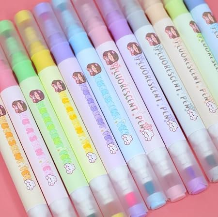 AM2446 Kiki & Nini Double Head Double Sided Pastel Highlighters Pen KBX-6172 12Pcs Multicolours