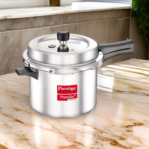 AM2238 Prestige Popular Plus Svachh Virgin Aluminium Spillage Control Outer Lid Pressure Cooker, 5 L