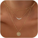 AM1404 Gold Multi-Layer Chain Palace Style Simple Women Necklace Daily Accessory