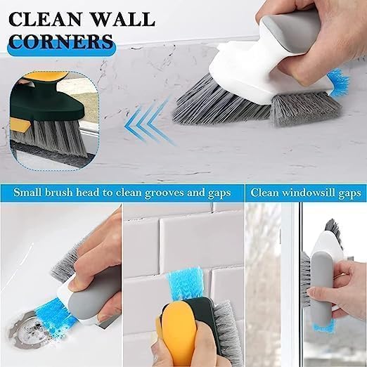 3093 4 in 1 with Squeegee, Bathroom Cleaning Brushes, V-Shape Gap Scrub Brush