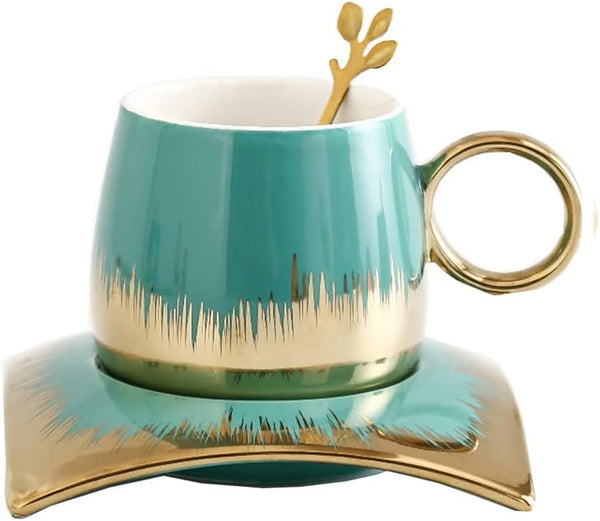 AM2559 Yamasin Ceramic  (Gold,Green, Cup and Saucer Set) YCS1868