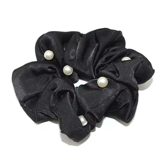 AM1289 Stone Scrunchies Silvermerc Designs Set Of 1 Pearl Hair Scrunchies Black Pack Of 1