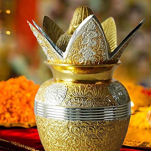 AM0728 Kalash with Coconut for Pooja Temple (Gold Plated)