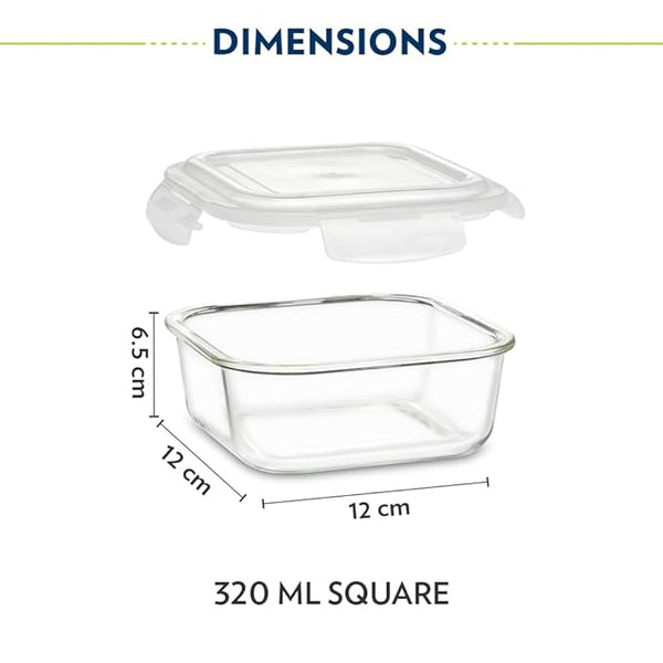 AM3694 Borosil Square 320ml Microwavable Glass Lunch Box Set Of 3