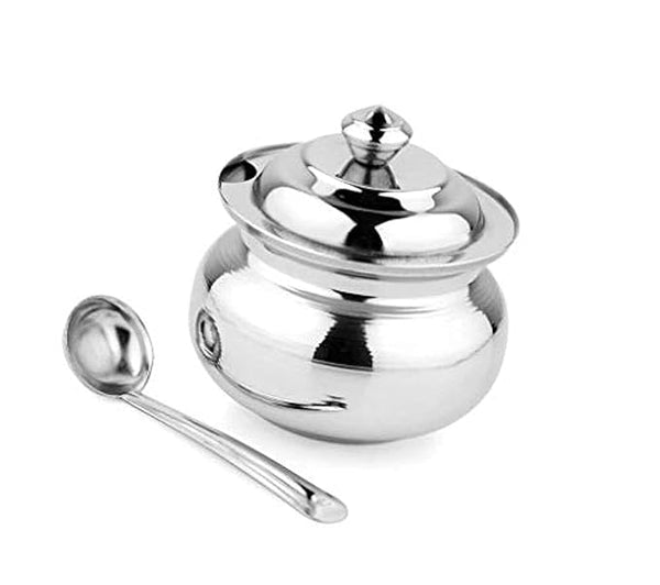 3441  Stainless Steel Heavy Ghee Pot/Jar With Spoon No-2