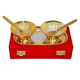 AM0752 Golden and Silver Plated Bowl Set (2 Bowls, 2 Spoons and 1 Tray)