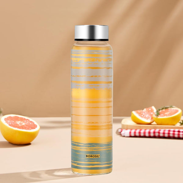 AM5176 Borosil Artisan Series Glance 550 Ml Wide Mouth Glass Bottle with Metal Lid - Store Water, Lassi, Juice, Smoothies