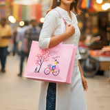 AM6281 Big Love Theme Pink Jute Bag - Reusable Shopping & Gift Carry Bag
