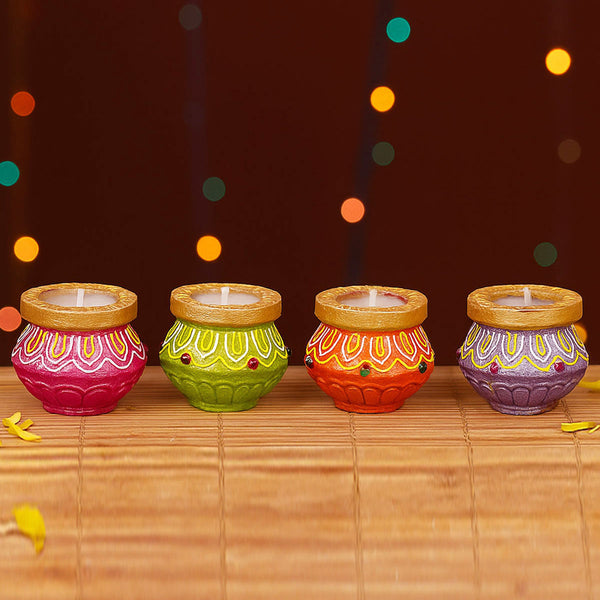 Di0384 Handcrafted Diwali Matka Style Wax Diyas – Multidesign Colorful