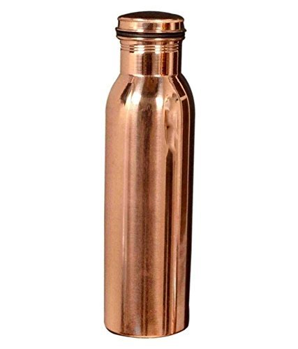 AM0377 Copper Coated Joint Free Leak Proof Cap 1 Litre Copper Water Bottle with Glass Set Of 2PCs