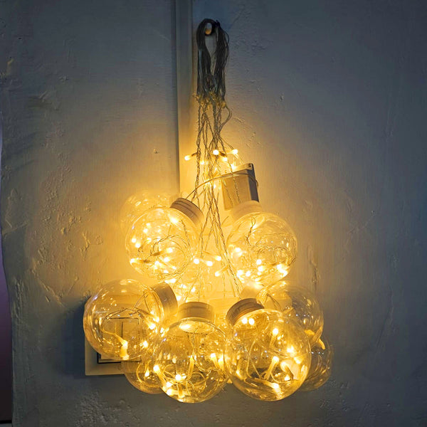 Di0071 12 Ball String LED Lights with Flashing Modes Decoration 6x6 (Warm)