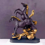AM5929 Standing On Mountain Horse Showpiece, Double Horse Showpiece for Home, Table, Office
