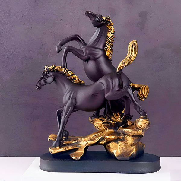 AM5929 Standing On Mountain Horse Showpiece, Double Horse Showpiece for Home, Table, Office
