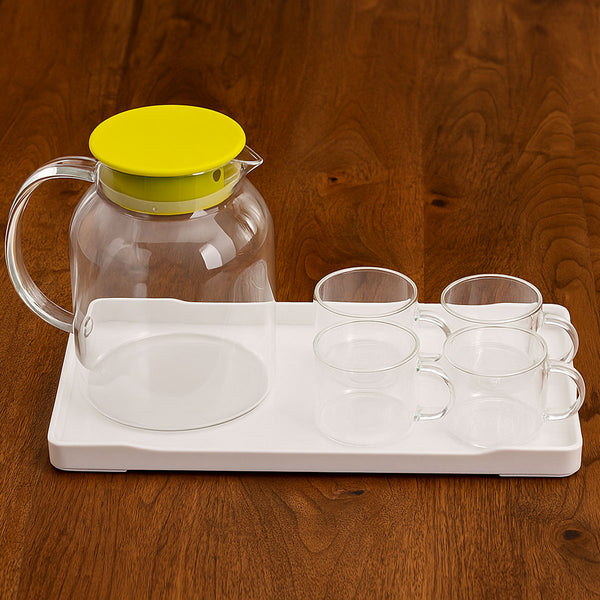 AM5991 Classic Transparent Glass Water Jug with 4 Cups & Tray – Elegant Drinkware Set