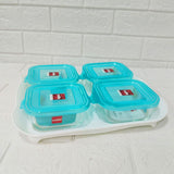 Di0244 Cello Arista 5-Piece Tray Set - 4 Glass Square Containers with Lids & Serving Tray - 320ml Each