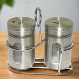 AM5980 Salt & Pepper Sprinkler with Stainless Steel Lid and Rack - Set of 2