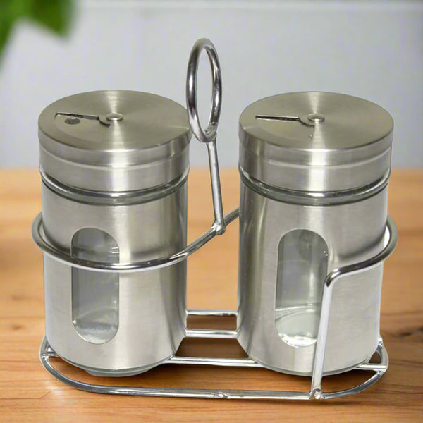 AM5980 Salt & Pepper Sprinkler with Stainless Steel Lid and Rack - Set of 2