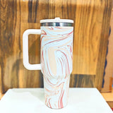 AM6258 Marble Swirl Stainless Steel Tumbler with Handle, Lid & Straw