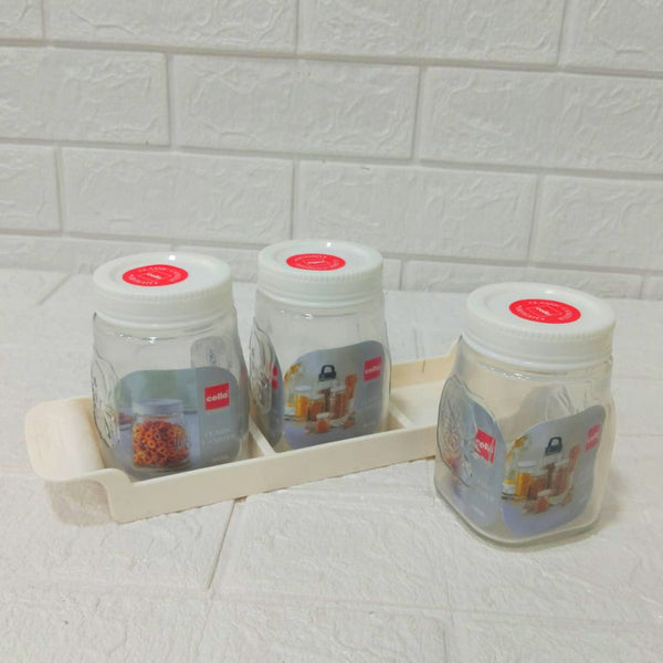 Di0196 Cello Classic Canister Set with Tray – 4 Pcs (3 Storage Jars 300ml + 1 Tray)
