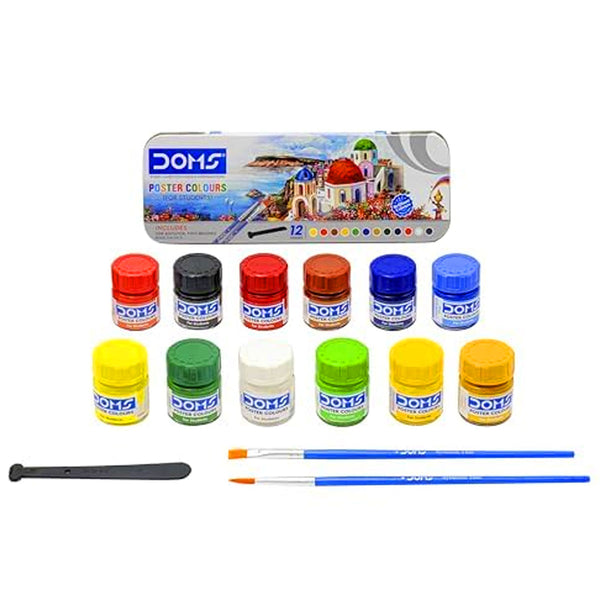 AM6087 Doms 12 Shades Poster Colours - Free Agigator & Brush Inside For Uniform Mixing