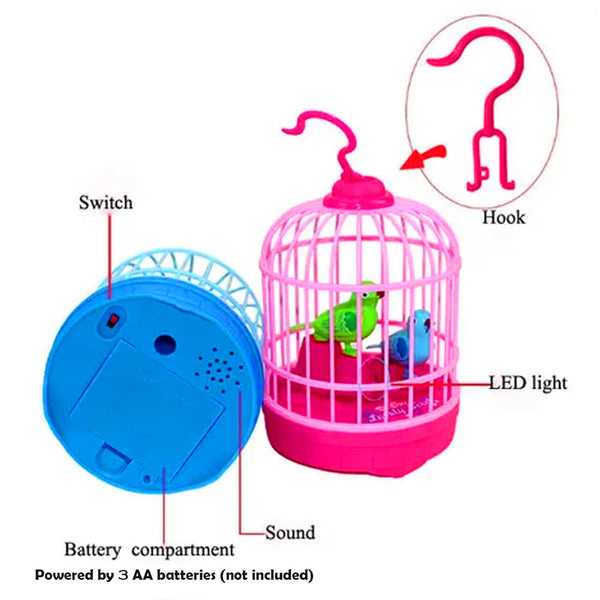 AM6123 Talking Bird Toy in Cage – Interactive Sound-Activated Toy That Repeats What You Say