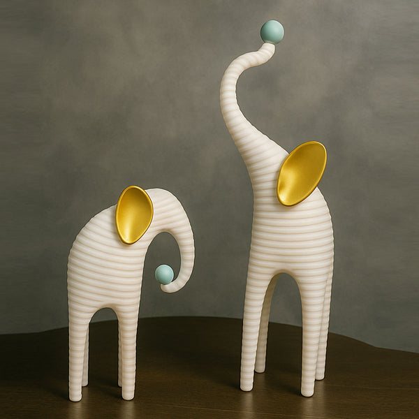 AM5937 Modern White & Gold Elephant Pair Statue