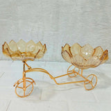 AM6273 Elegant Twin Glass Bowl with Golden Tricycle Stand – Decorative Serving Set