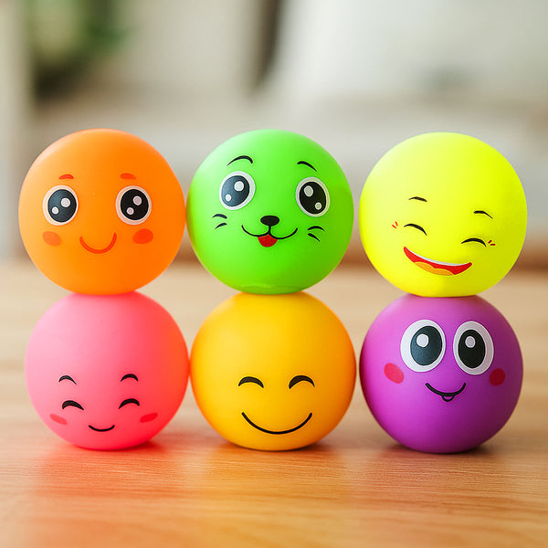AM6034 Squeeze Multicolour Smiley Ball Toy Set – Soft & Smooth, 6 Pcs, for 6+ Months