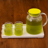 AM5991 Classic Transparent Glass Water Jug with 4 Cups & Tray – Elegant Drinkware Set