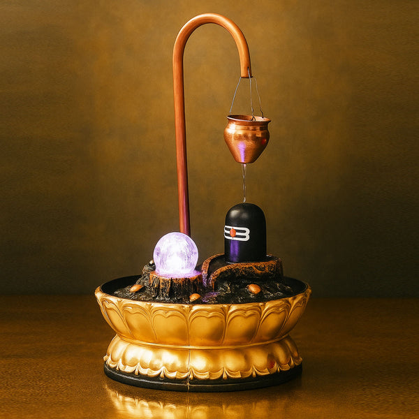 AM5945 Luxury Copper Shivling Water Fountain With Crystal Ball for Home Decor