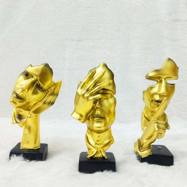 AM6231 Golden Abstract Face Sculptures (No.2) – Set of 3