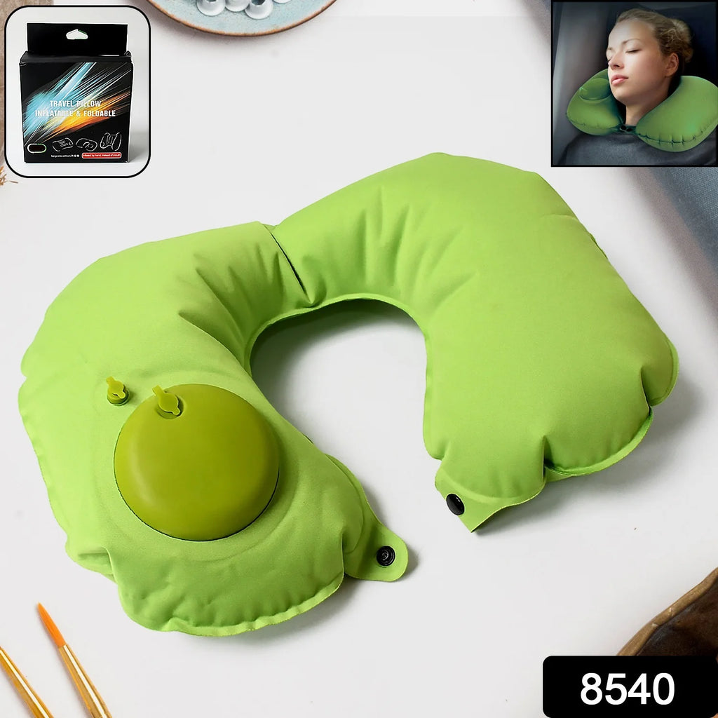 8540 INFLATABLE FOLDABLE PILLOW U SHAPE AIR CUSHION TRAVEL PILLOW Amd Deodap