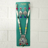 Di0047 Navratri Intricate Oxidized Silver Floral & Jali Necklace with Beaded Earings