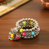 Di0215 Little Girl's Oxidized Silver Bracelet with Multicolor Beads & Jhumki Charms