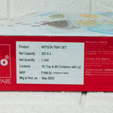 Di0244 Cello Arista 5-Piece Tray Set - 4 Glass Square Containers with Lids & Serving Tray - 320ml Each