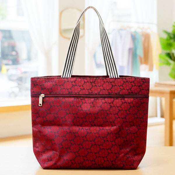 AM6263 Medium Monogram Patterned Zippered Tote Bag with Striped Handles