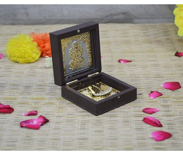 AM0365 24K Gold Plated Ganesha Photo Frame with Charan Paduka