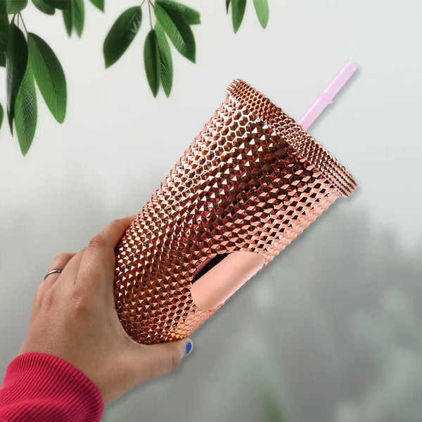 14083 Studded Cup Tumbler Straw Lid - Plastic Double Walled Cold Cup for iced Coffee