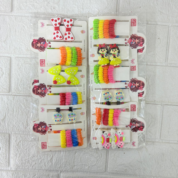 AM6375 Mix Colorful Fuzzy Hair Elastics and Cartoon Animal Hair Clip Set for Girls