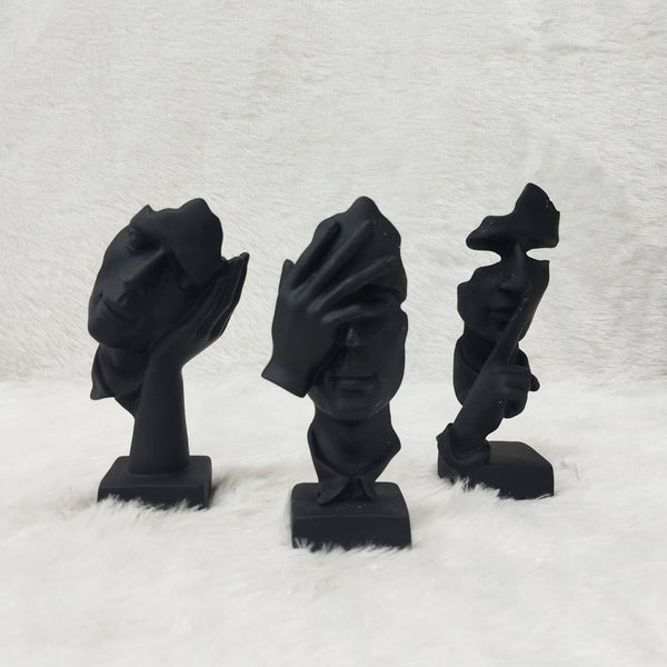 AM6230 Black Thinker Abstract Face Sculptures (No.2) – Set of 3