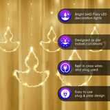 Di0068 10 Fairy Diya LED Curtain String Lights with Flashing Modes - 5x5 (Warm)