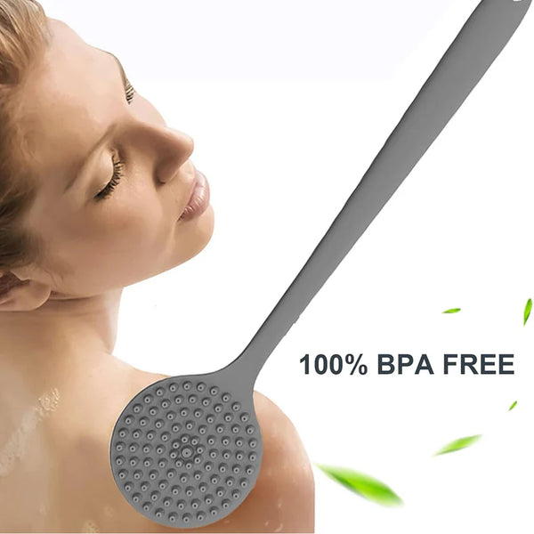 14219 Silicone Back Scrubber Brush with Long Handle (1 Pc)