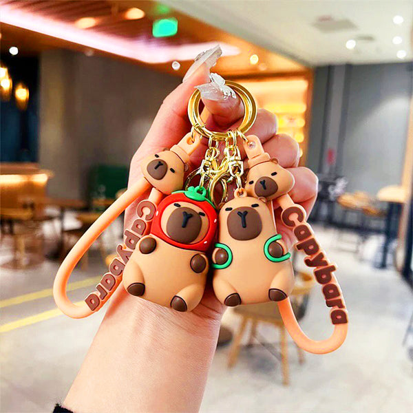 AM5892 3D MultiDesign Silicone Cartoon Animal 2 Keychains with 2 Hooks