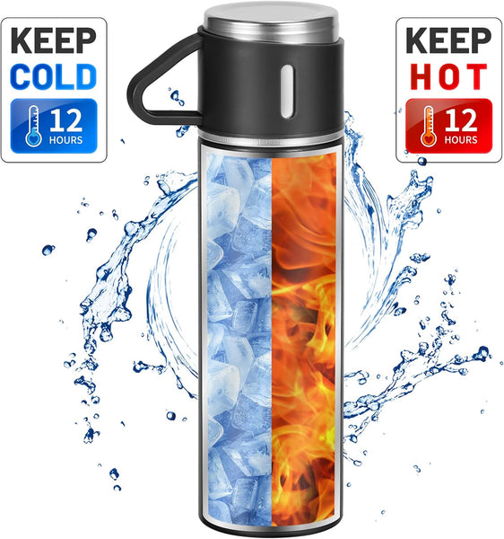 2834 Vacuum Flask Set - Insulated Water Bottle 3 Cups Gift Set