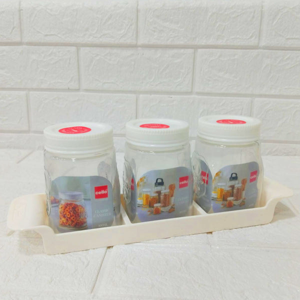 Di0196 Cello Classic Canister Set with Tray – 4 Pcs (3 Storage Jars 300ml + 1 Tray)