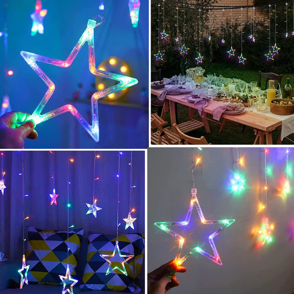 Di0063 12 Stars LED Curtain String Lights with Flashing Modes -  6x6 (Rgrb)