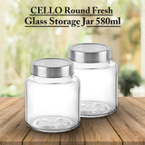 AM5163 CELLO Round Fresh Glass Storage Jar, 580ml (Set of 2)